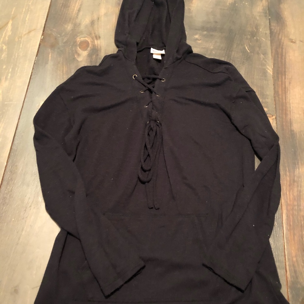 Black Tie Front Hoodie